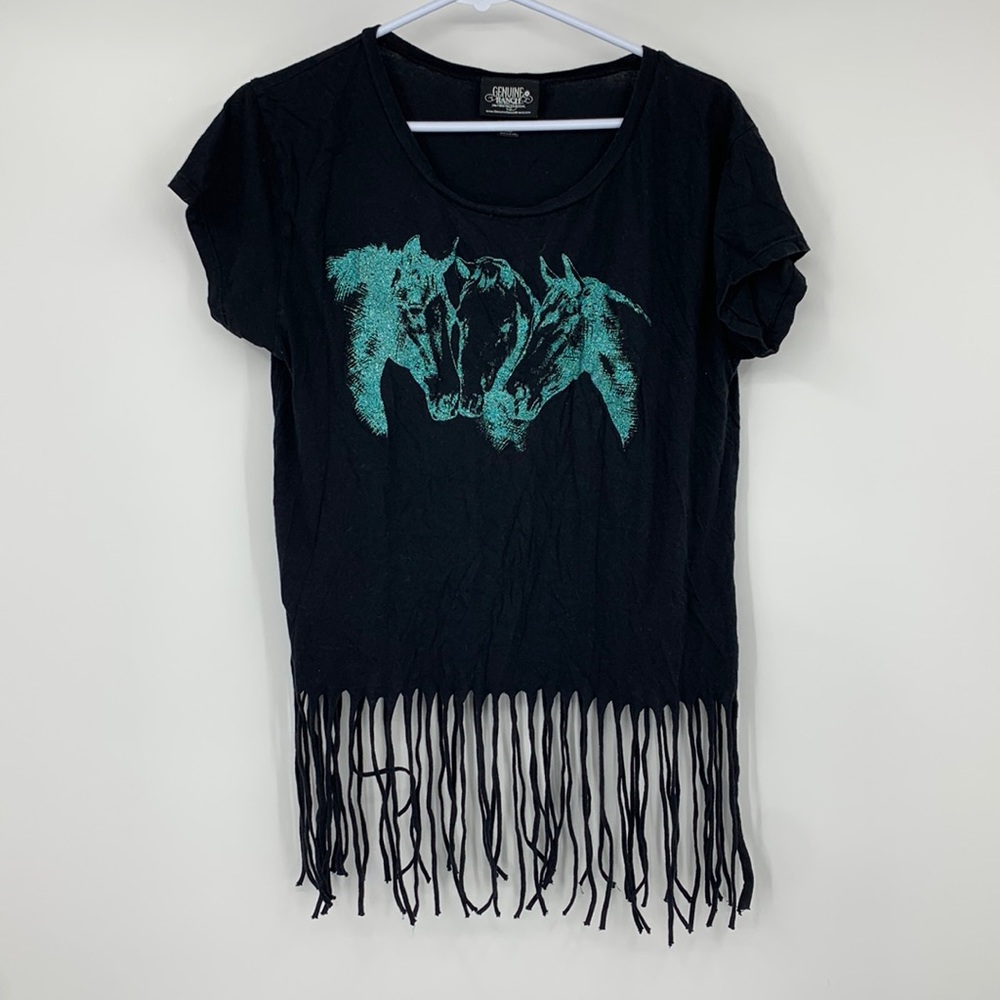 Blue Sparkle Horse shirt, Fringe, Medium